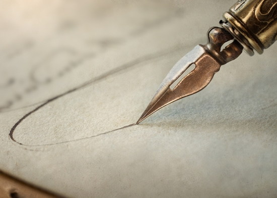 Fountain pen writing on aged paper